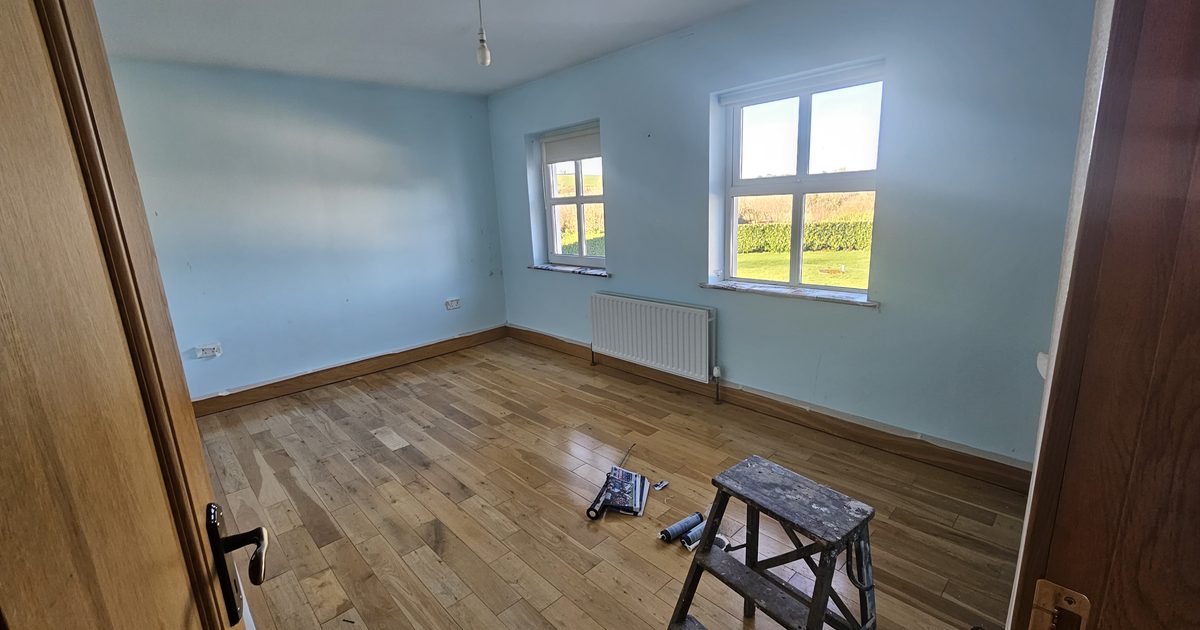 New plaster being sealed with mist coat in a house in Carrickmacross Co Monaghan